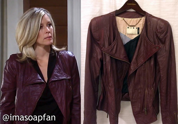 Carly Corinthos, Laura Wright, Burgundy Leather Jacket, Mike Gonzalez, GH, General Hospital