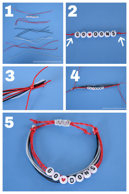 collage depicting how to make a string bracelet with words