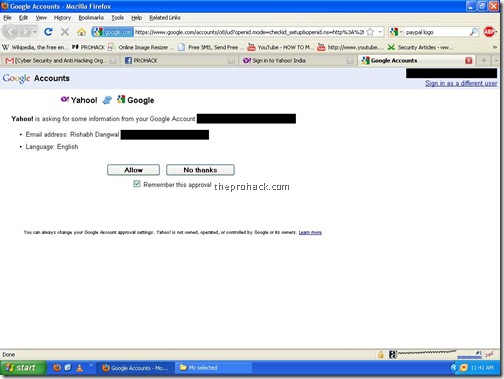 grant access to Yahoo, click Allow to do that.