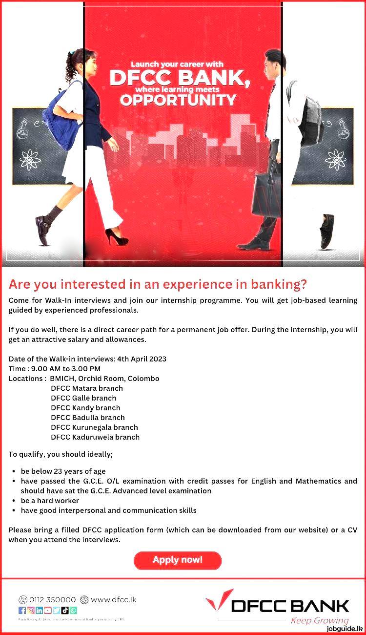 DFCC Bank Direct Walk In Interview For Internships 2023