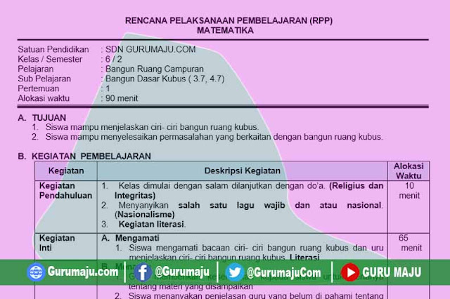 Rpp 1 Lembar Matematika Kelas 6 Semester 2 Tema 7 Revisi 2020 Guru Maju