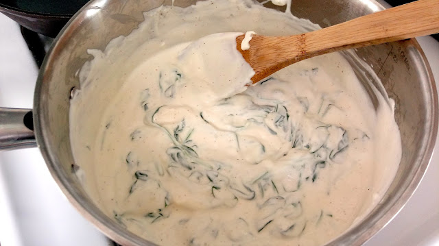 Making dip for Spinach Artichoke Dip Sheet Pan Nachos