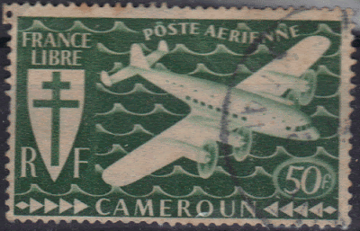Cameroun - 1942 - Cross of Lorraine and four-motor plane