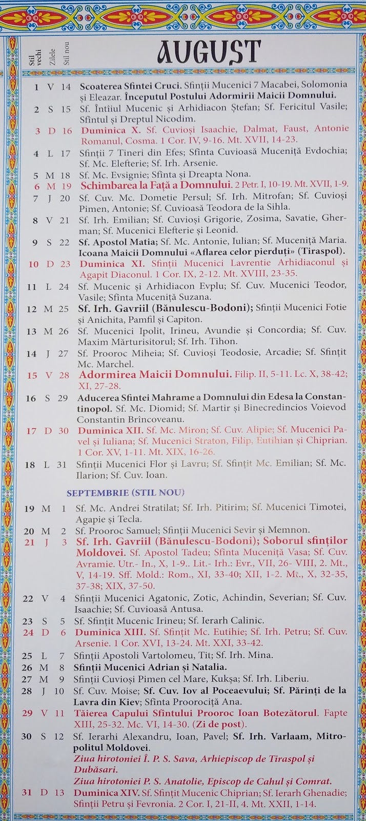 Calendar Ortodox 2021-2022 Moldova : Calendar Crestin