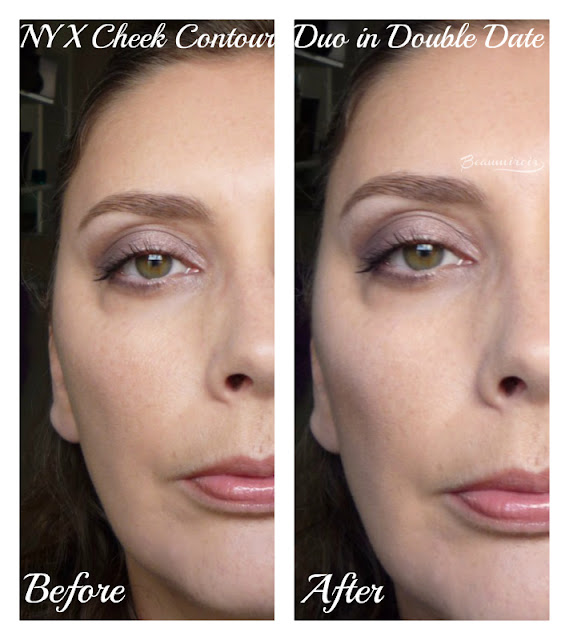 Before-after picture using NYX Cheek Contour Duo palette in Double Date