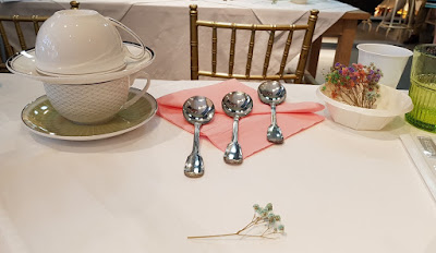 The table setting ahead of the coffee tasting session. Formally, coffee tasting is called "cupping".