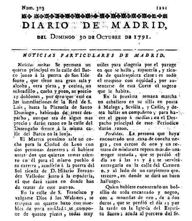 Anuncios Diario de Madrid - 1791