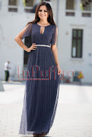 Rochie lunga de seara tul bleumarin cu fir irizant • Ade