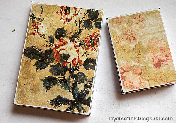 Layers of ink - altered notebooks. Add patterned paper.