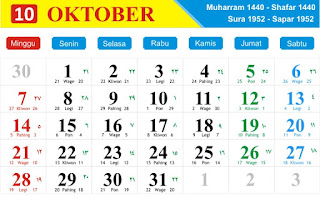 Kalender Bulan Oktober 2018