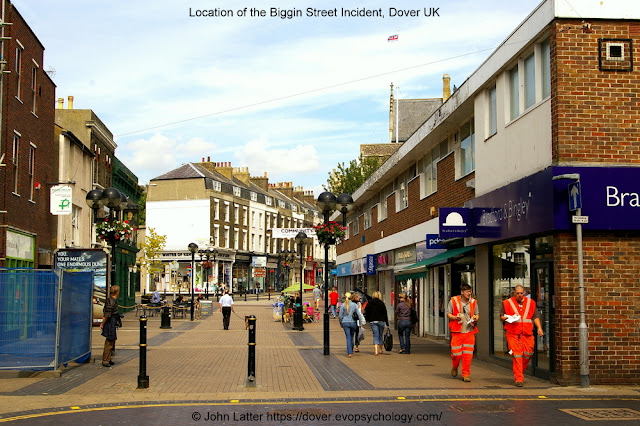 Biggin Street shopping precinct on June 28, 2009, the incident happened on the 22nd. The man victim was to the left of the woman with the blond ponytail; the young woman was about where the short-sleeved man is. Social Psychology and abuse.