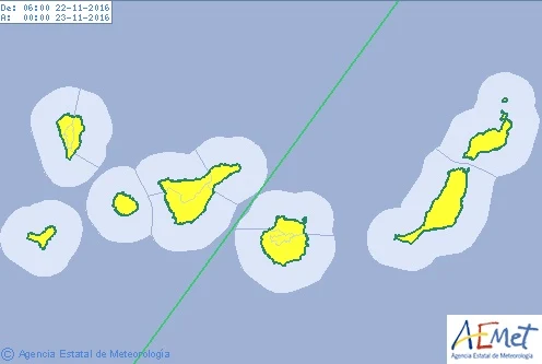 Las islas Canarias en aviso amarillo por viento, martes 22 de noviembre