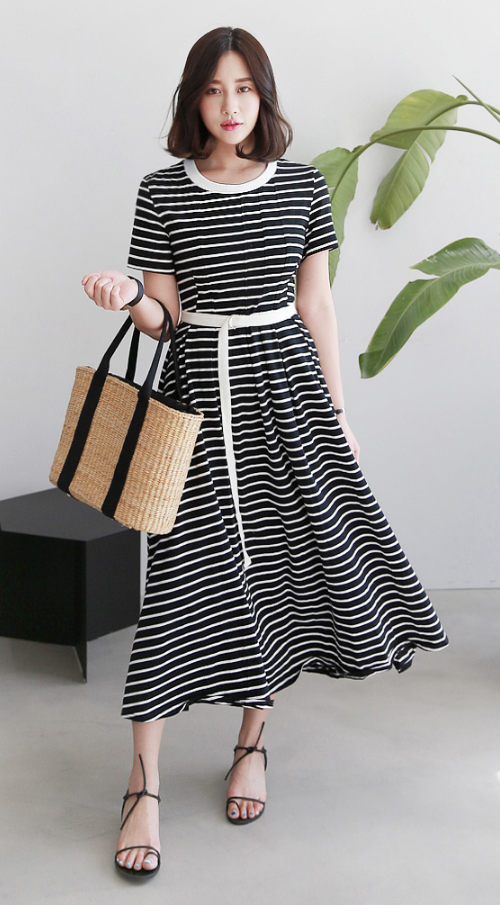  Striped Belted Midaxi Dress