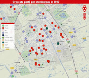 Via nrc.nl een kaart waarop per locatie is aangegeven wat men gestemd heeft . (stemmen in delft)