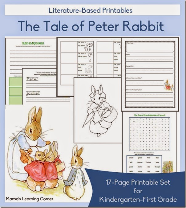 FREE Tale of Peter Rabbit Worksheets for Kindergarten and 1st grade homeschoolers.