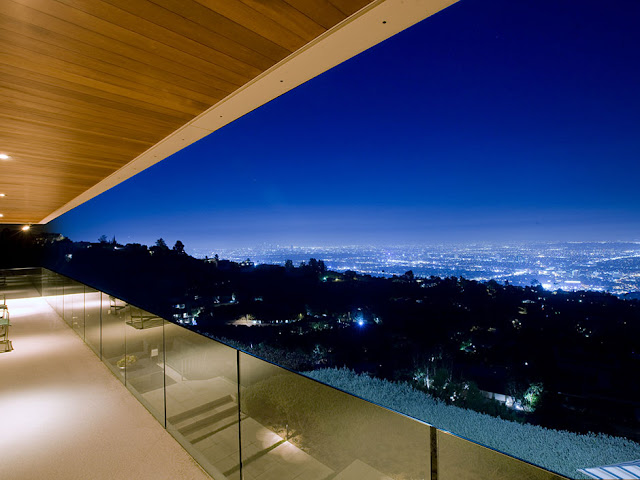 Picture of the city lights from the modern mansion balcony 