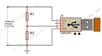 circuito dentro de un cargador, que indica al teléfono móvil a través del pin D-, características eléctricas.