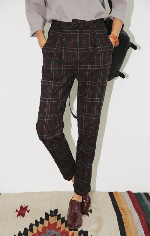 Vintage Checkered Loose-Fit Pants