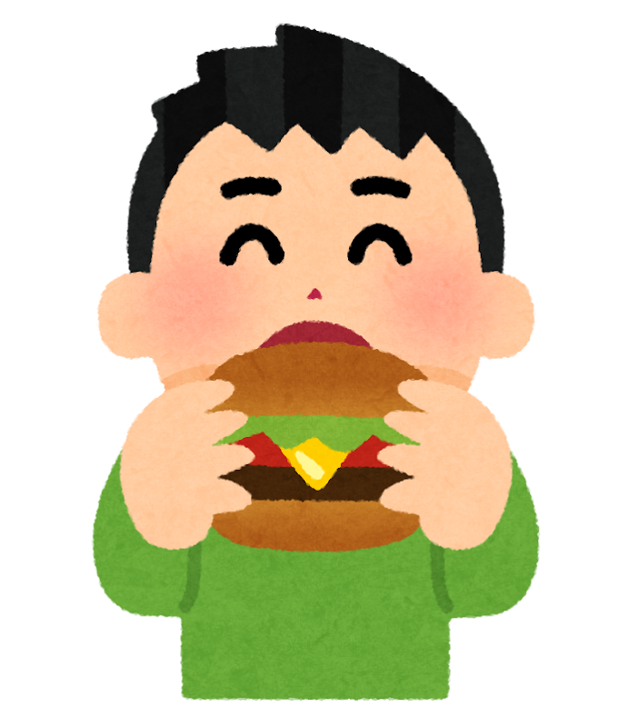 無料イラスト かわいいフリー素材集 ハンバーガーを食べる人のイラスト 男性