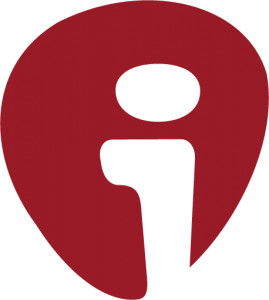 A logo of a red pick with a lowercase "i" in it.