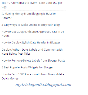 recent posts widget for blogger with only title