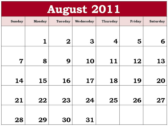 august calendar 2011 printable. calendar easy to print Day