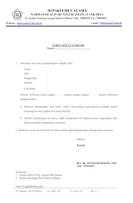  Cuti merupakan kebutuhan setiap pekerja baik yang PNS ataupun bukan Unduh Format Surat Ijin Cuti Besar (Administrasi Sekolah)