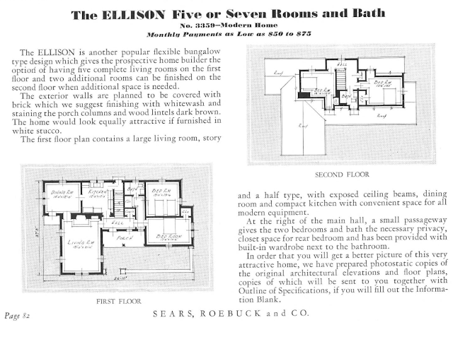 black and white print and floor plan Sears Ellison in 1932 Sears Modern Homes catalog