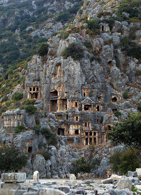 Rock-cut tombs in Myra, An ancient town in Lycia, Turkey