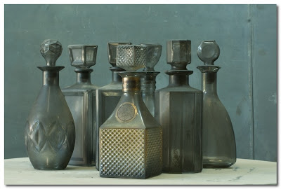 fire scorched glass vintage decanters