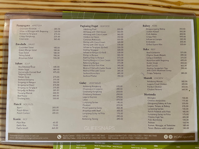 Glifesnaps Laguna Garden Cafe in Ayala Center Cebu menu