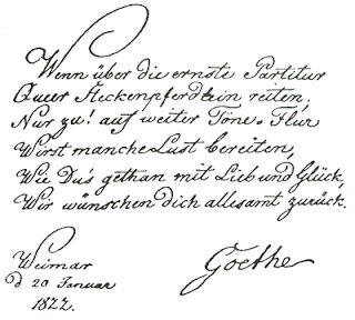 Ein Eintrag Goethes in das Stammbuch des jungen Komponisten Felix Mendelssohn Bartholdy