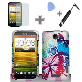 HTC One X-AT&T-Rubberized Cool Color Butterfly Hard Case Cover+Screen+Pen