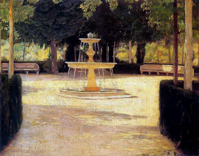 Jardín con surtidor, Santiago Rusiñol y Prats, Pintor español, Jardines y Parques, Paisajes de Santiago Rusiñol, Pintores Catalanes, Pintura española, Jardines de Aranjuez, Jardines de españa, Paisajes de Santiago Rusiñol