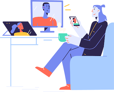 cartoon illustration of person watching video while looking at phone