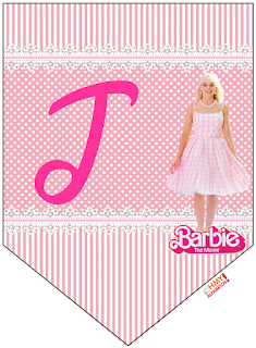 Barbie la Película: Banderines Rosa con Lunares Blancos para Descargar Gratis. Con Números. Barbie the Movie: Pink with Polka Dots Bunting for Free Download. With Numbers.