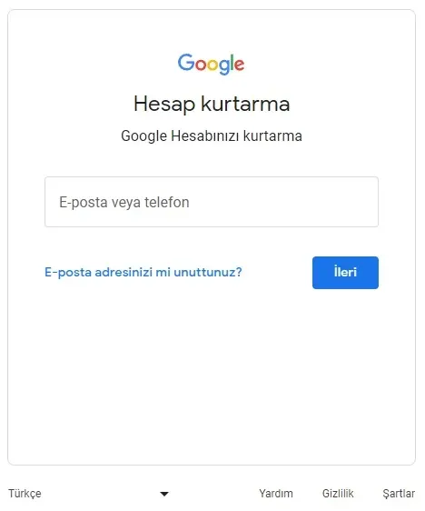 Gmail Hesap Kurtarma