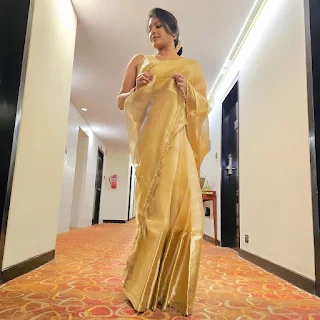 Rachitha Mahalakshmi yellow transparent saree photoshoot