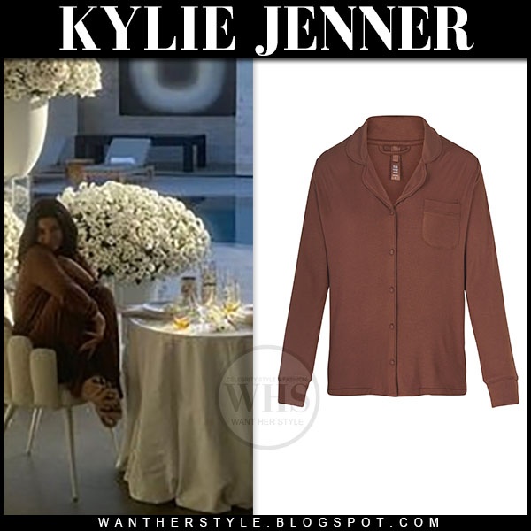 Kylie Jenner in brown pajama set