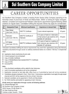 Sindh Government Jobs 2022 Sui Southern Gas Jobs 2022