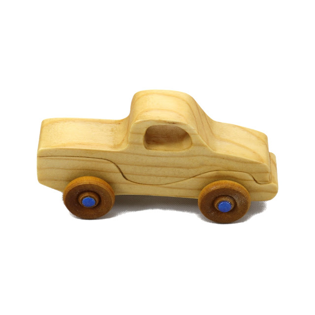 Wood Toy Truck, Handmade and Finished with Oil and Wax Metallic Sapphire Blue Acrylic Paint, Itty Bitty Jimmie Pickup