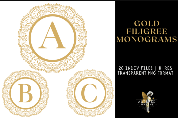 Gold Filigree Monograms Alpha Clip Art