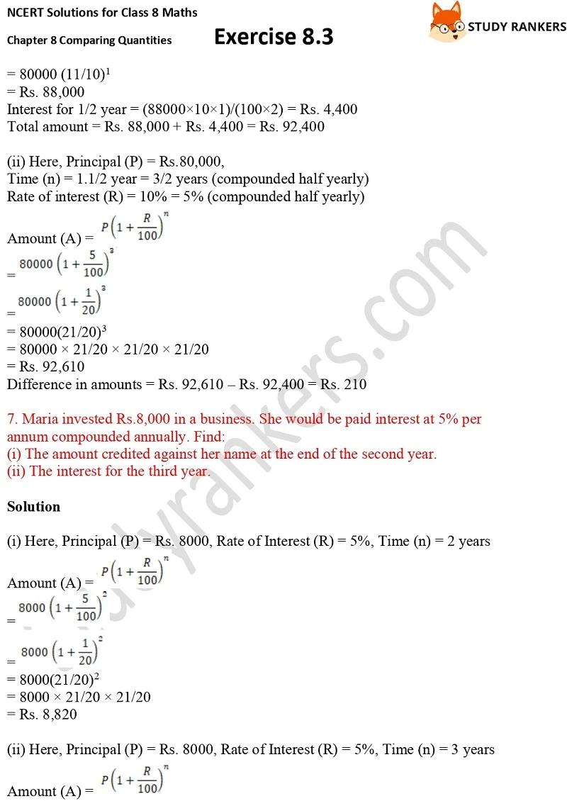 NCERT Solutions for Class 8 Maths Ch 8 Comparing Quantities Exercise 8.3 6