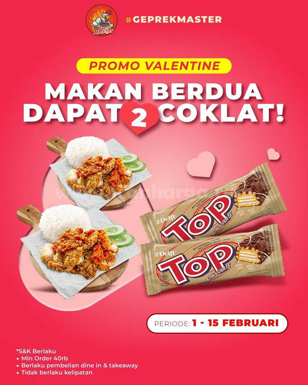 Promo Ayam Geprek Master Spesial Valentine Gratis 2 Coklat