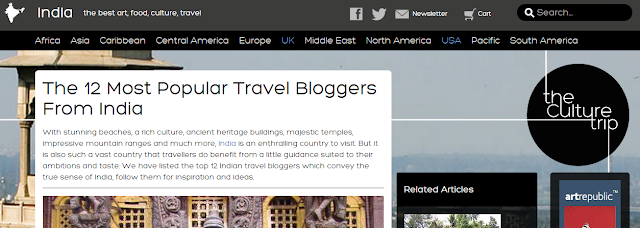 Featured as one of the top 12 popular Indian travel bloggers