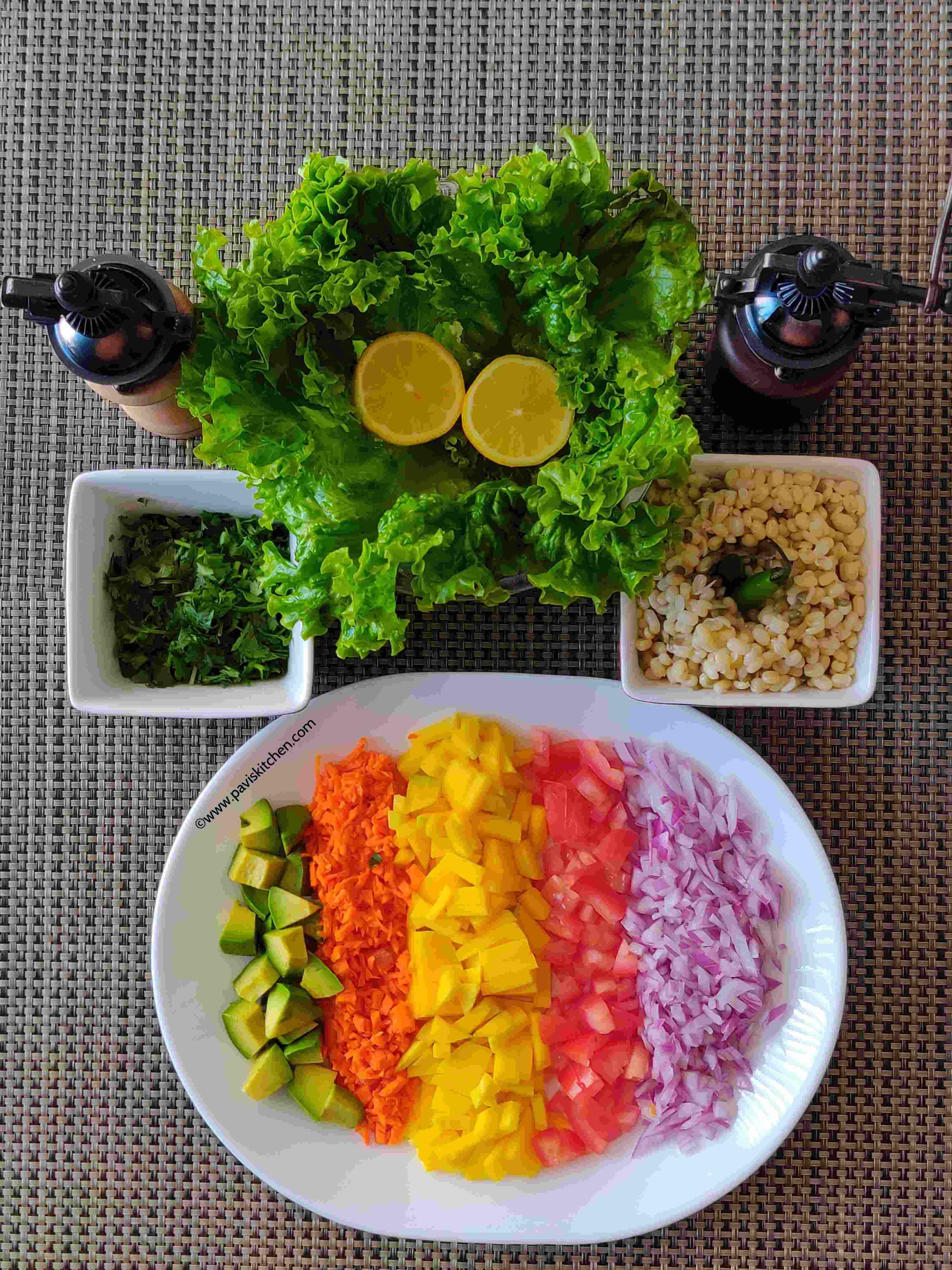 Sprouted mung bean salad with rainbow veggies - Indian recipe