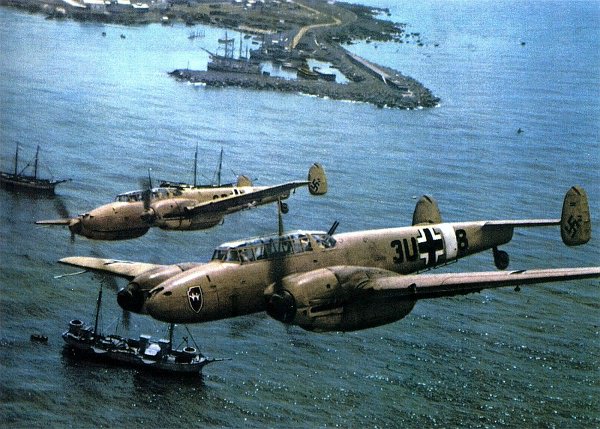 Messerschmitt Bf 110s over the North African coast