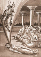 Deva,Prithu,Vidur, २६२  श्रीमद भागवद पुराण पन्द्रहवां अध्याय [स्कंध ४]  (पृथु का जन्म एवं राज्याभिषेक )  दो०-वेणु वन्श हित भुज मथी, मिलि जुलि सब मुनिराज। पृथु प्रगटित तासों भये, हर्षित भयो समाज।।   श्री शुकदेवजी बोले-हैं राजा परीक्षत! इस प्रकार मैत्रेय ने विदुर से कहते हुये कहा-कि विदुर ! उस जांघ से जो कुरूप आकृति वाला पुरुष हुआ उसके कारण वेनु के शरीर से उसके सारे पाप और अधर्म निकल कर निषाद के रूप में हुये। तत्पश्- चात मुनियों ने दूसरा उद्यम किया। उन्होंने फिर वेनु को भुजाओं को मथने आरम्भ कर दिया। जिसके मथने से पृथु नाम का एक पुरुष और बरारोहा अवि नाम की एक कन्या उत्पन्न हुई। यह पृथु साक्षात विष्णु के अंश से हुआ था, और वह कन्या बरारोहा अचि साक्षात लक्ष्मी के अंश से उत्पन्न हुई थी। तब उन मुनियों ने उस वरारोहा अचि का विवाह पृथु से कर दिया, और राजतिलक करके सिंहासन पर पृथु को बिठा दिया। तद नन्तर मुनियों ने अपनी ज्ञान दृष्टि से यह पहिचान लिया कि पृथु नारायण का अवतार हैं और अचि लक्ष्मी जी का अवतार है। तब सभी देवता लोग पृथु के समीप आये और सभी ने उन्हें भेट स्वरूप कुछ न कुछ दिया। क्योंकि पृथु के तथा अचि के शरीर के चिन्हों को देखकर उन्होंने यह जान लिया कि वे पृथु नारायण अवतार हैं, और अचि लक्ष्मी अवतार हैं। अतः इन्द्र ने पृथु को एक बहुत उत्तम मुकुट दिया, वरुण ने एक छत्र दिया, पवन ने चवर दी, तथा धर्म ने कृतिरूप माला प्रदान एक रत्न तथा कुबेर ने एक स्वर्ण का सिंहासन दिया। यम ने संयम नाम का दंड दिया जो सबको बस में करने वाला था। तथा वृह्माजी ने वृहामय कवच समर्पण किया। इस प्रकार सभी ने कुछ न कुछ भेंट में दिया। जब वे सब पृथु को अति प्रशंसा करने लगे तो पृथु ने कहा-हे सौम्य बंदीजन! तुम लोग किस आधार से मेरी इतनी बढ़ाई करते हो जिसके गुण संसार में प्रगट हों उसकी बड़ाई करना तो योग्य है परन्तु अभी मैं इस यश का अधिकारी नहीं हूँ। जब कालान्तर में मेरे गुण प्रगट हो जावें तब तुम मेरी प्रशंसा करना। राजा पृथु के इन सुखदायक बचनों को सुनकर सब ऋषि मुनि तथा सभासद पृथु की अधिक प्रशंसा करने लगे।