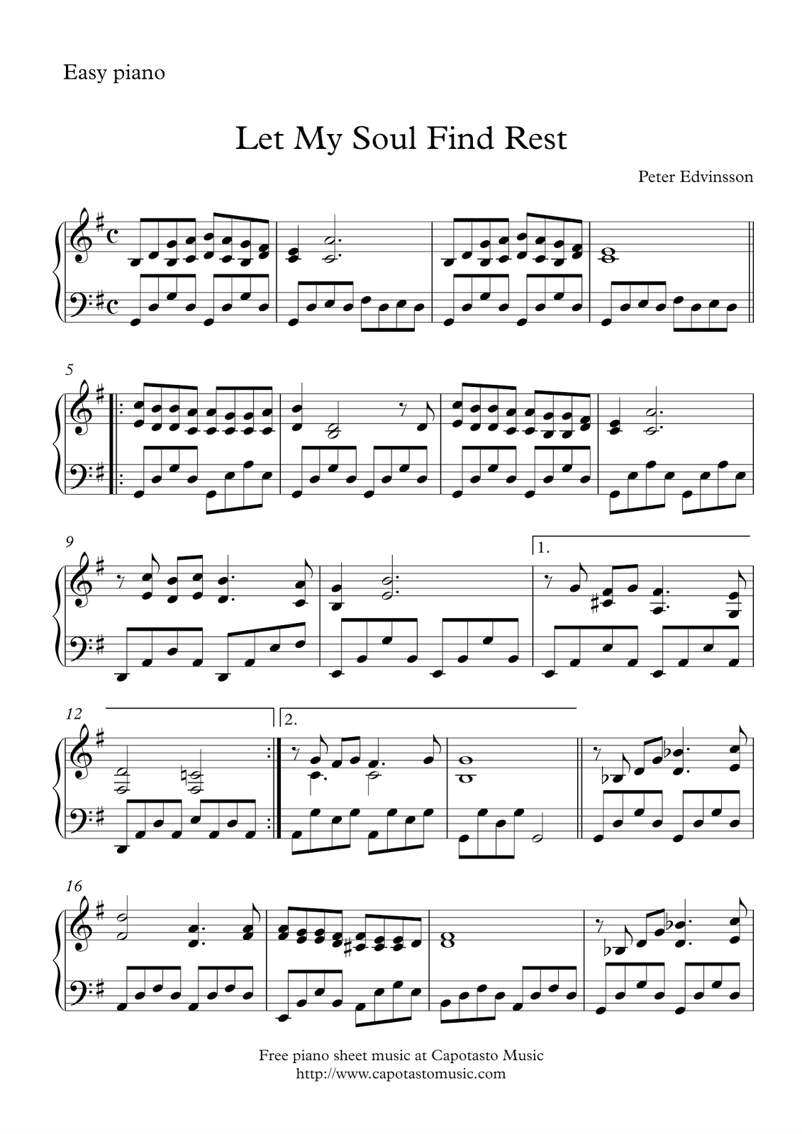 Free Printable Sheet Music Pdf Scores With Popular Songs Free Easy Piano Sheet Music Let My Soul Find Rest By Peter Edvinsson