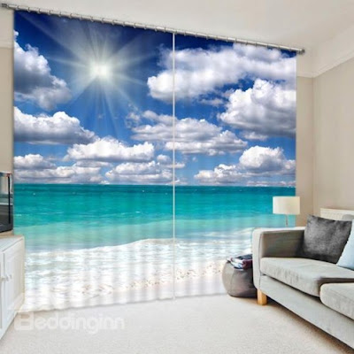 The Beautiful Scenery of Beach in the Sun Print 3D Curtain -Price : USD $ 108.99 (70% off)